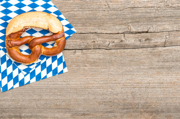 Bavarian bread pretzel wooden board background