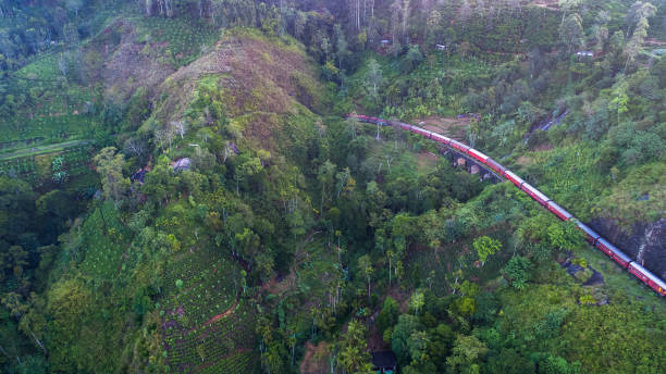 istock Aerial. Train from Ella to Kandy in mountains. Sri Lanka. 1131832903