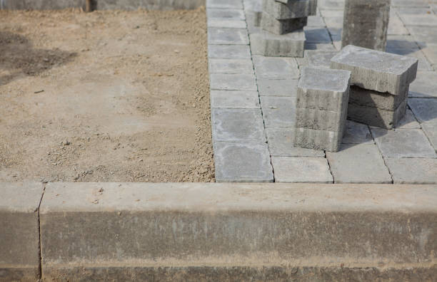 istock Construction of pavement details, cobblestone pavement, stone blocks on road construction site 1131833015