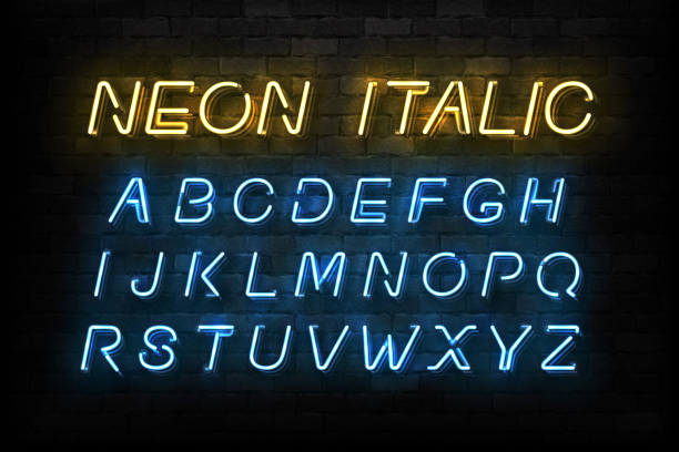 wektor realistyczne izolowane neon kursywa czcionka do dekoracji szablonu i układ obejmujące na tle ściany. - capital letter luxury blue image stock illustrations