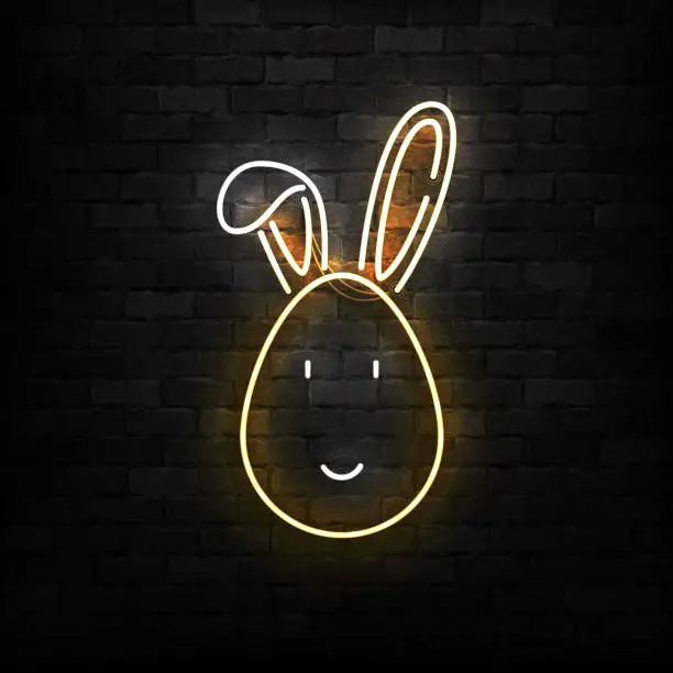 Vector illustration of Vector realistic isolated neon sign of Easter egg with bunny ears logo for template decoration and covering on the wall background.