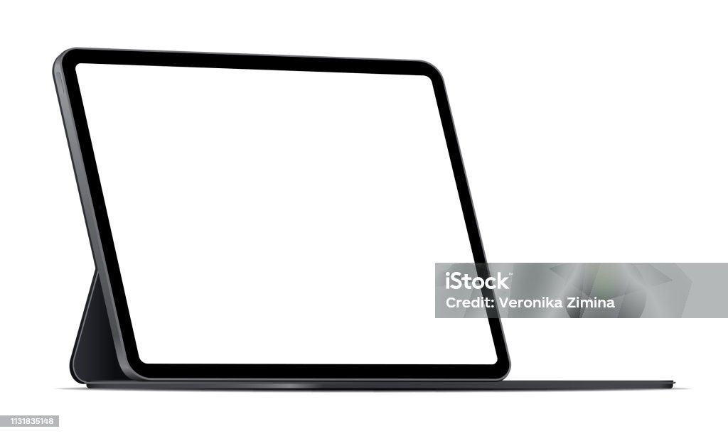 Support d'ordinateur de tablette moderne avec l'écran blanc isolé sur le fond blanc - clipart vectoriel de Tablette numérique libre de droits