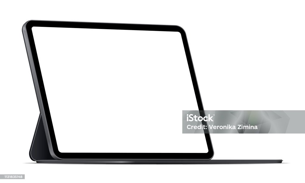 Moderne tablet computer staan met leeg scherm geïsoleerd op witte achtergrond - Royalty-free Tablet-pc vectorkunst