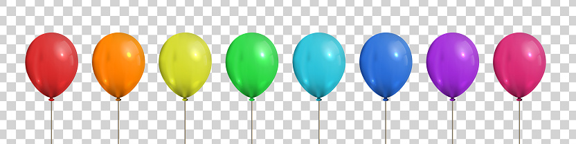 Vector set of realistic isolated colorful balloons for template and invitation decoration on the transparent background. Concept of birthday and anniversary celebration.