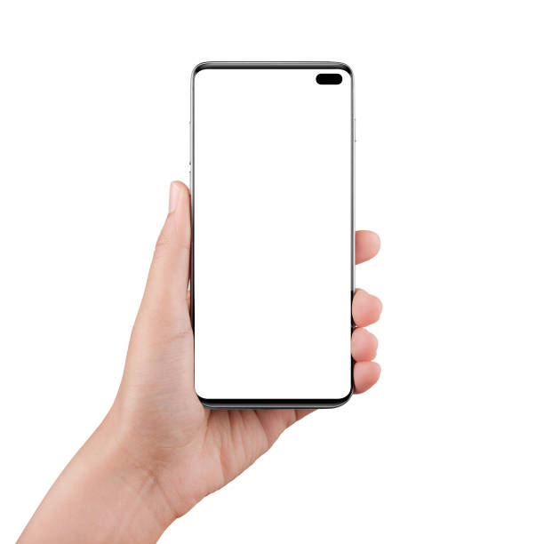 istock Isolated female hand holding a cellphone with clipping path. 1131837268