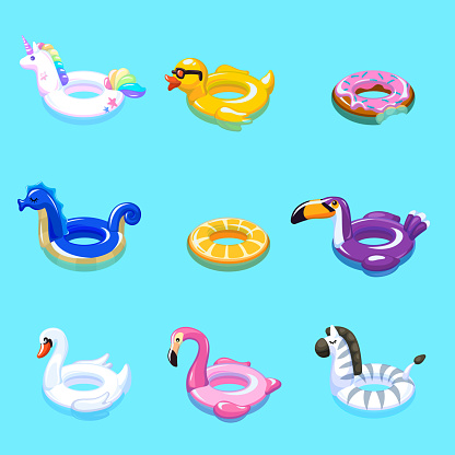 Swimming Toys Swim Summer Water Pool Inflatable Toy Animal Float Beach Sea  Rings Floating Rescue Marine Cartoon Set Stock Illustration - Download  Image Now - iStock