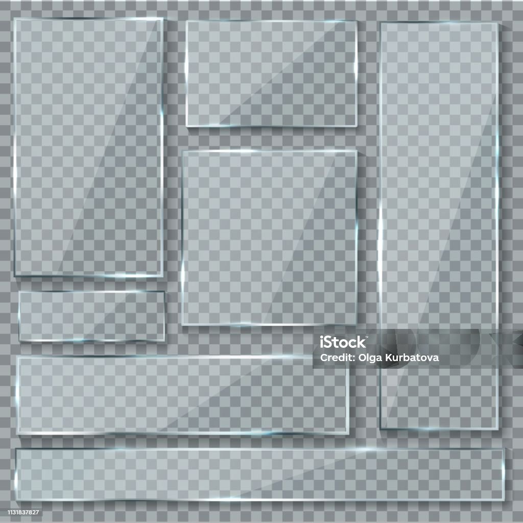lastra di cristallo. Vetro effetto texture finestra plastica trasparente trasparente banner piatti acrilico lucido segni vettoriale set - arte vettoriale royalty-free di Vetro