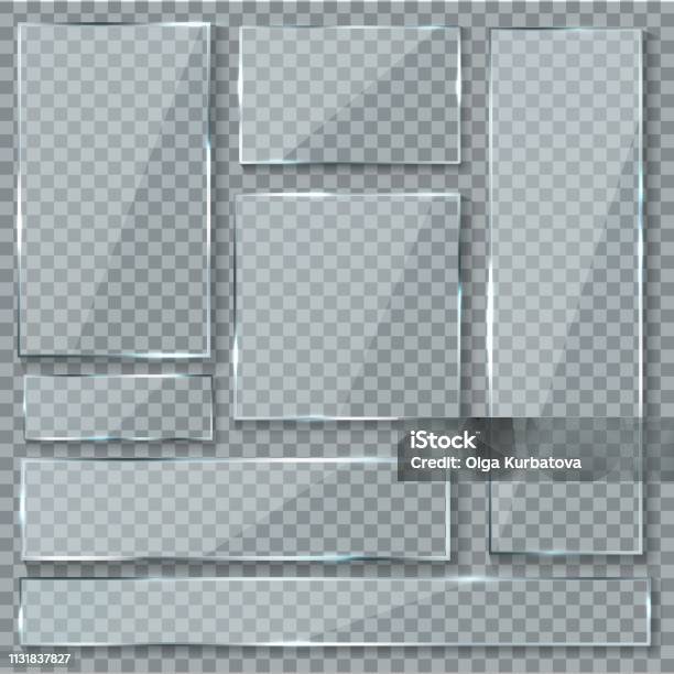 Glass Plate Glass Texture Effect Window Plastic Clear Transparent Banners Plates Acrylic Glossy Signs Vector Set Stock Illustration - Download Image Now