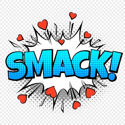 Smack comic word. Cartoon pop vintage speech bubble with halftone dotted shadow and hearts vector concept