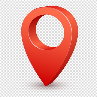 Map pointer 3d pin. Pointer red pin marker for travel place. Location symbol vector isolated