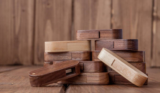 istock Many wooden usb flash drive on wooden background 1131838942