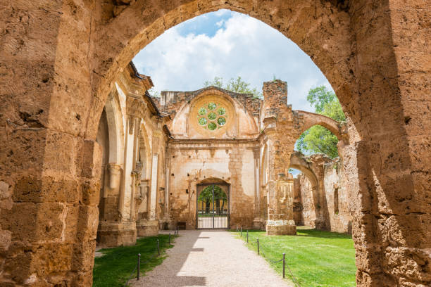 ruinas de la iglesia del monasterio de piedra - iluminación de techo abovedado fotografías e imágenes de stock