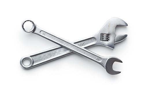Chrome vanadium wrench. Industrial spanner isolated on white background.
