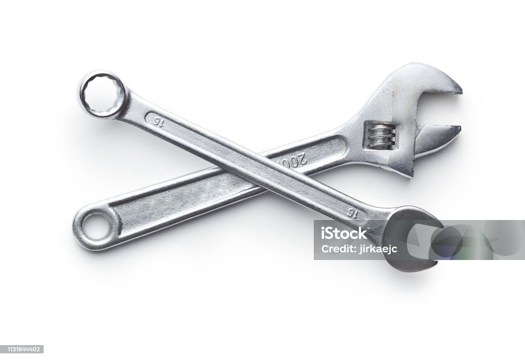 Chrome vanadium wrench. Industrial spanner. Chrome vanadium wrench. Industrial spanner isolated on white background. Work Tool Stock Photo