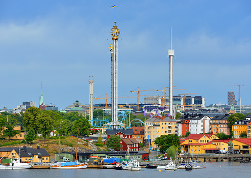 Harbor and Grona Lund,  amusement park. Stockholm, Sweden