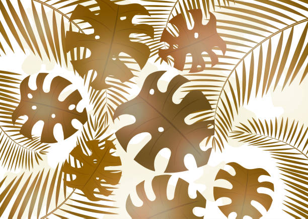 istock Bright tropical background with monster leaves and palm branches for your design. Invitation to a party in an exotic style. - Vector graphics 1131857383