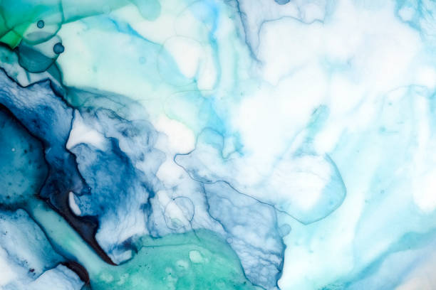 abstract aquarel golvend schilderij met prachtige kleurtinten aan zee, artistieke details, close-up. moderne hedendaagse kunst op witte achtergrond voor wallpapers, sjablonen, flyers, lay-outs, posters, kaarten. - tropisch-motief-fotos stockfoto's en -beelden