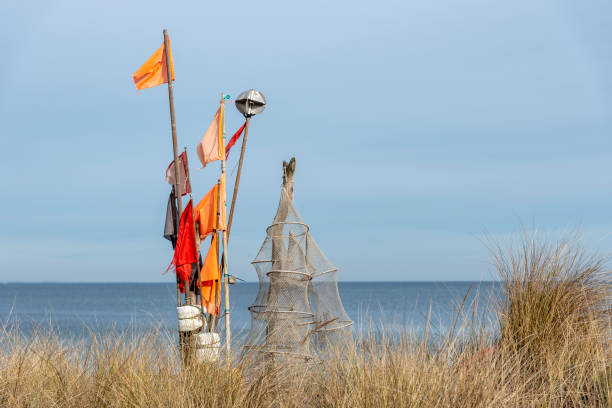 Fishing nets and marking buoys in Niendorf, Schleswig-Holstein, Germany