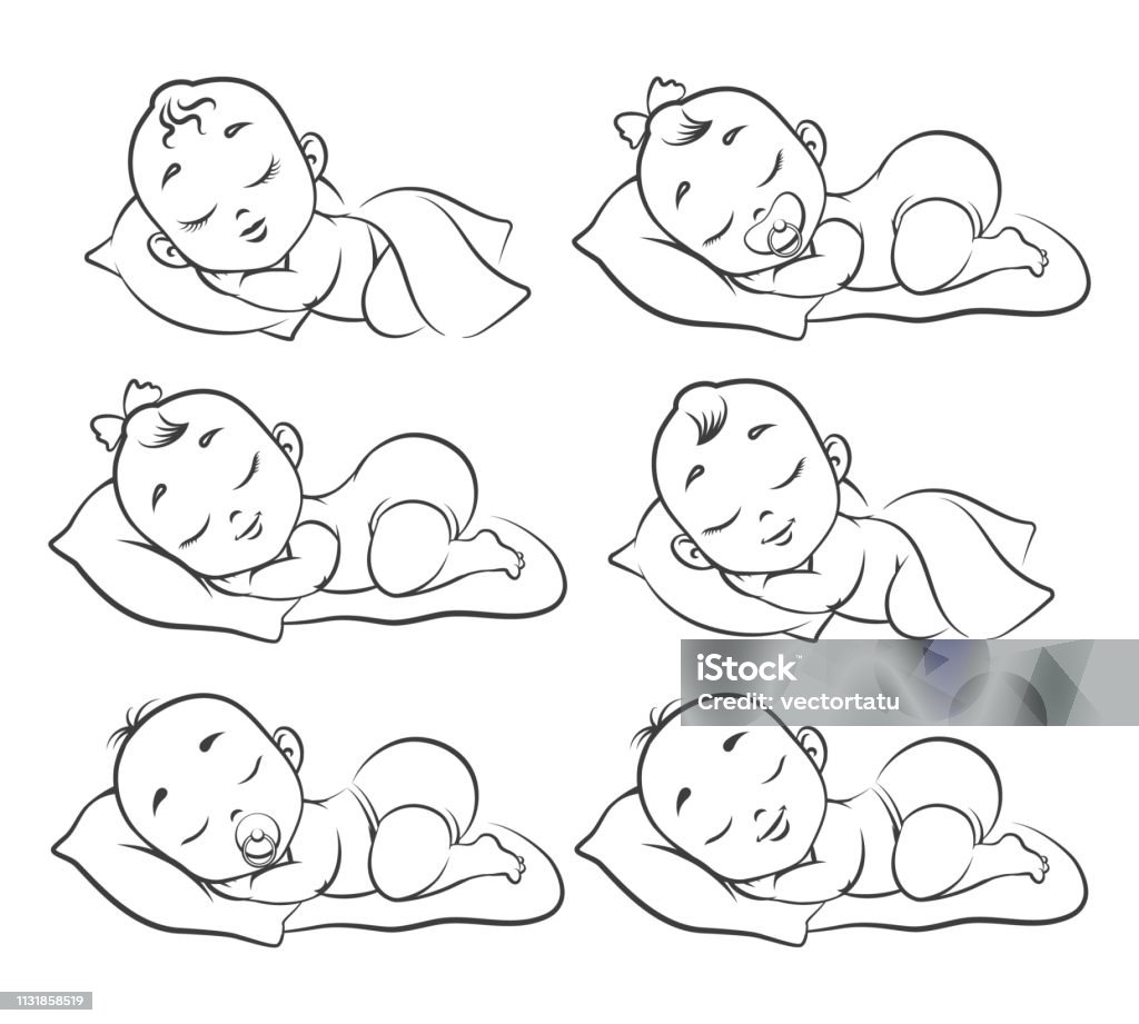 Newborn baby sketch Newborn baby sketch. Hand drawn sleeping babies isolated on white, happy human girl and boy toddlers, drawing kids vector illustration Baby - Human Age stock vector