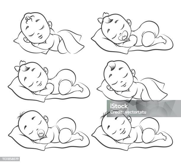 Newborn Baby Sketch Stock Illustration - Download Image Now - Baby - Human Age, Cute, Sketch