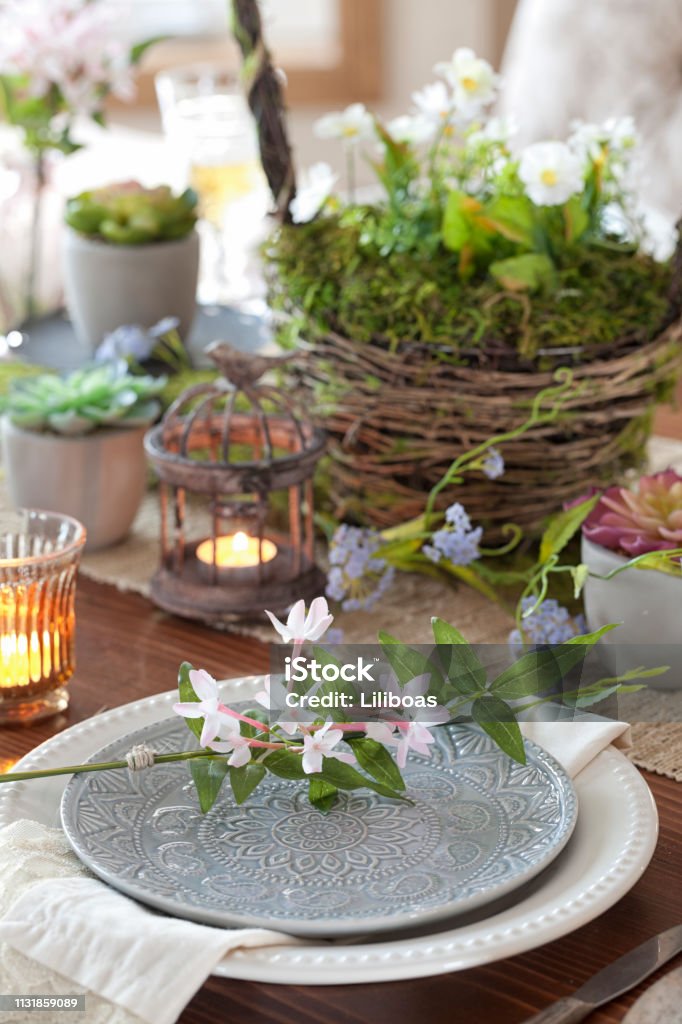 Dinning Table Setting Spring Spring Rustic Dining Table Setting Stock Photo - Download Image Now ...