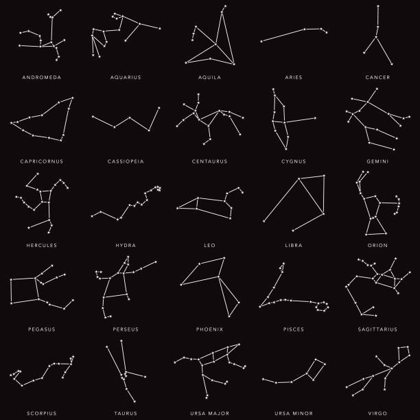 Constellations Thin Line Icon Set A set of icons. File is built in the CMYK color space for optimal printing. Color swatches are global so it’s easy to edit and change the colors. orion stars stock illustrations