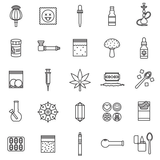 Drugs Thin Line Icon Set A set of icons. File is built in the CMYK color space for optimal printing. Color swatches are global so it’s easy to edit and change the colors. bong stock illustrations