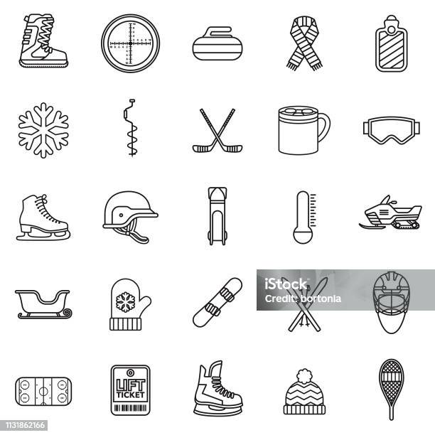 Winter Sports Thin Line Icon Stock Illustration - Download Image Now - Skiing, Ski, Icon Symbol