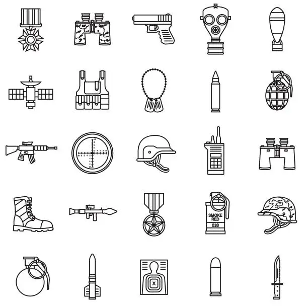 Vector illustration of Military Thin Line Icon Set