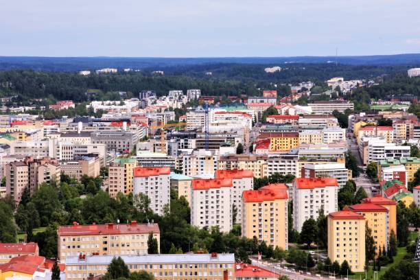 A panoramic view over the City Of Lahti, Finland The rooftops of Lahti seen from the sports centre in a summer day. paisaje urbano stock pictures, royalty-free photos & images