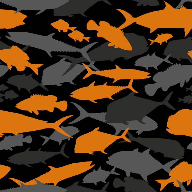 Seamless vector pattern of fishing camouflage. Orange grey camo of saltwater fish Seamless vector pattern of fishing camouflage. Orange grey camo of saltwater fish caranx stock illustrations