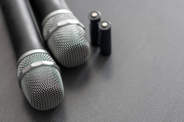 istock radio microphones. wireless sound transmission system. 1131868616