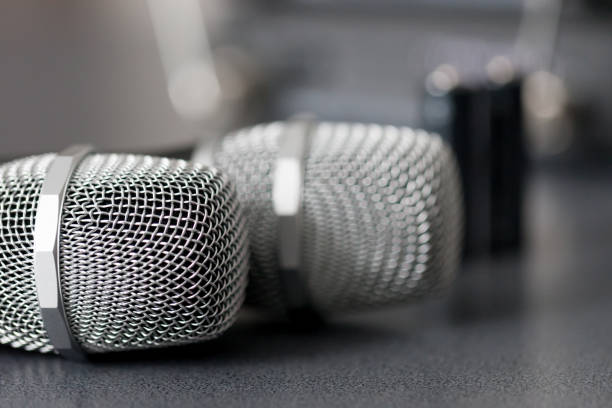 istock radio microphones. wireless sound transmission system. 1131868620