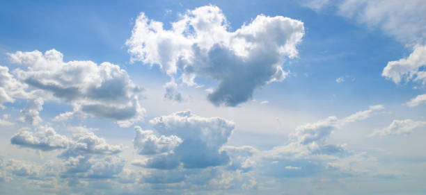 nuvole di cumulo chiaro nel cielo blu. - cumulus cloud condensation sky blue foto e immagini stock