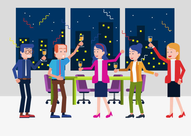 Office Party Time Illustration of a man and woman having party at the office office parties stock illustrations