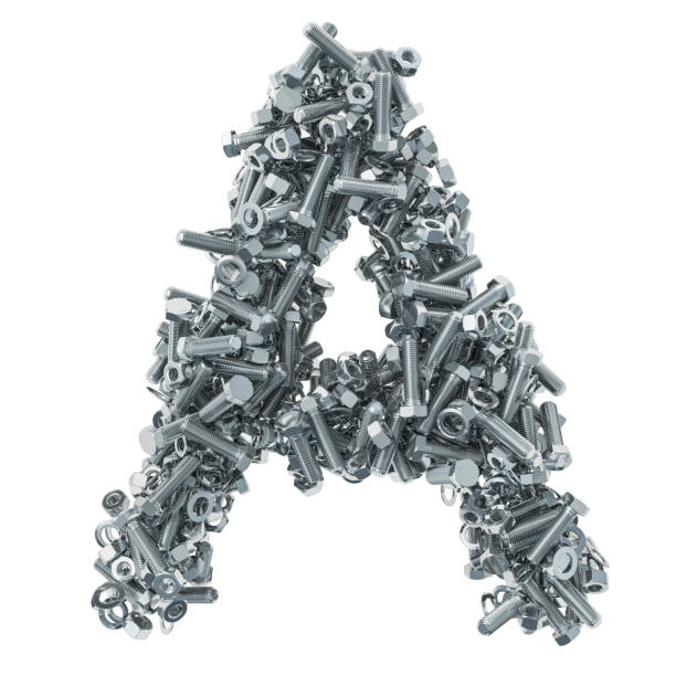 Alphabet letter A from bolts, nuts and washers. 3D rendering isolated on white background Alphabet letter A from bolts, nuts and washers. 3D rendering isolated on white background large letter a stock pictures, royalty-free photos & images