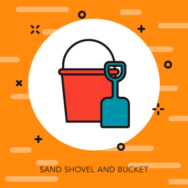 Bucket and Shovel Australia Icon A thin line icon. File is built in the CMYK color space for optimal printing. Color swatches are global so it’s easy to change colors across the document. sand pail and shovel stock illustrations