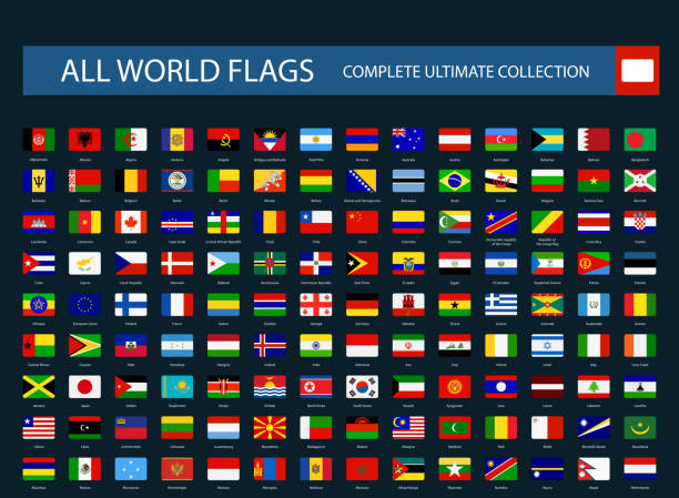 wszystkie flagi świata okrągłe przyciski prostokąta flat design vector icon pack - część 1 - south korea stock illustrations