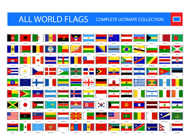 wszystkie wektorowe flagi świata z ramką izolowane na białym - część 1 - south korea stock illustrations