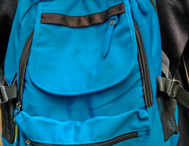istock Closeup shot of a blue rucksack. 1131877737