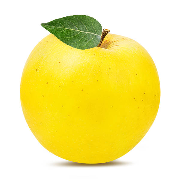 istock Yellow apple with leaf isolated on white background with clipping path 1131877781