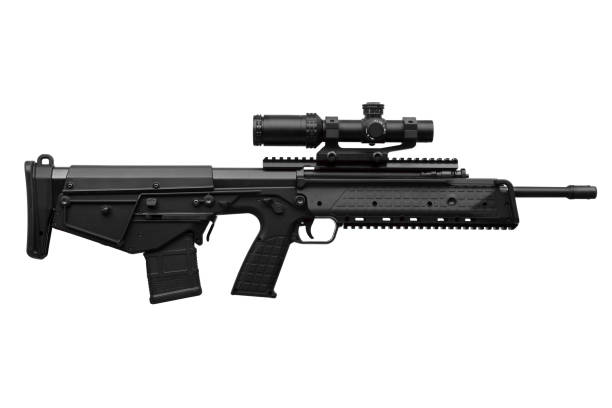 istock Modern rifle with an optical sight isolated on white back 1131878743