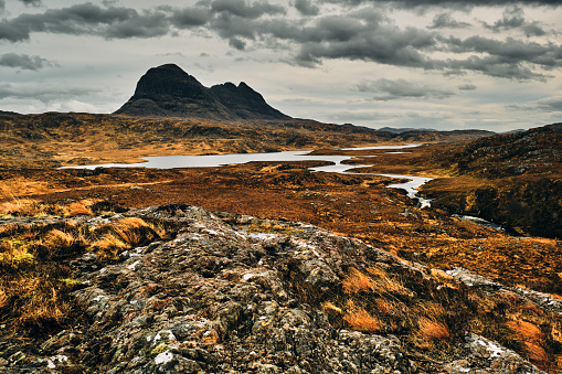 Suilven mountain in the Sutherland region of Scotland.