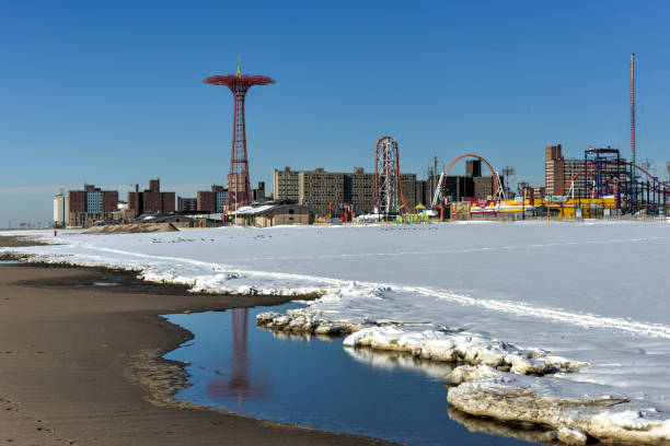 istock Coney Island Beach with Snow 1131881065
