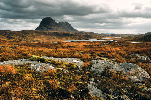 Suilven mountain in the Sutherland region of Scotland.