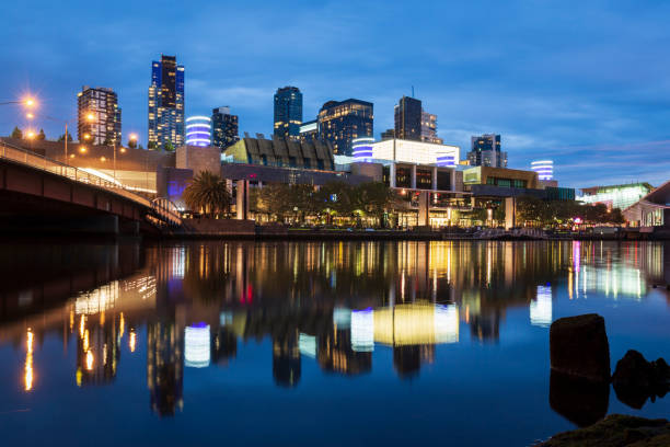 istock Night time skyline and Yarra river in Melbourne, Australia 1131883112