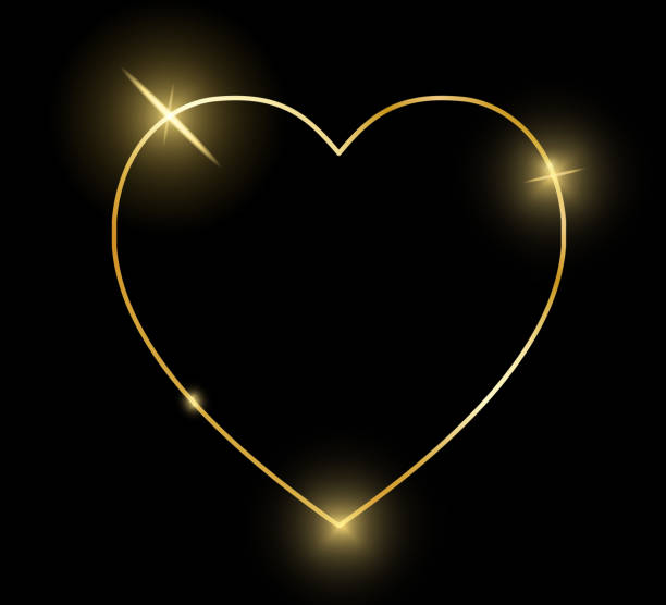 istock Gold shiny glowing vintage heart frame with shadows isolated on black background. Golden luxury realistic border. Wedding, mothers or Valentines day concept. Xmas and New Year abstract. Vector 1131884914