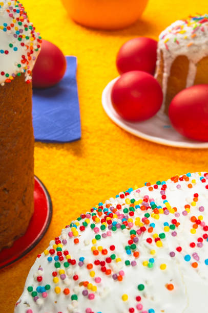 istock Kulichi, traditional Russian Easter cake with icing 1131886318