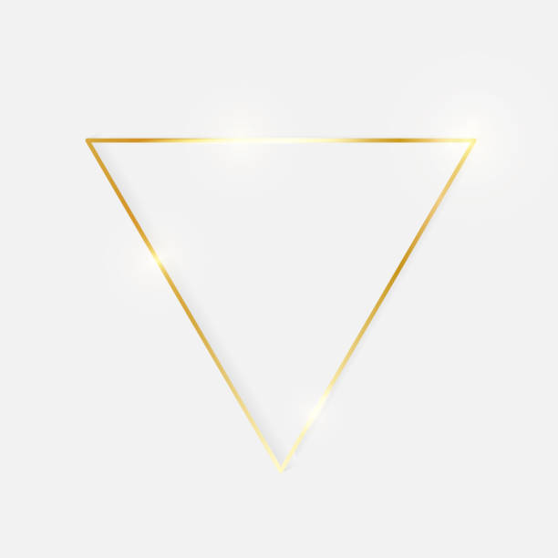 istock Gold shiny glowing vintage triangle frame with shadows isolated on white background. Golden luxury realistic border. Wedding, mothers or Valentines day concept. Xmas and New Year abstract. Vector 1131886332