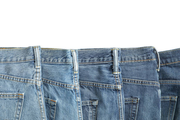 istock Jeans of different colors isolated on white background, space for text 1131886456